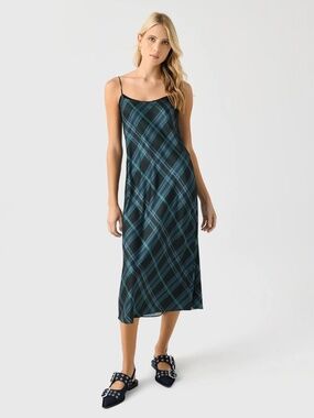 Vince Green Plaid Slip Dress, S